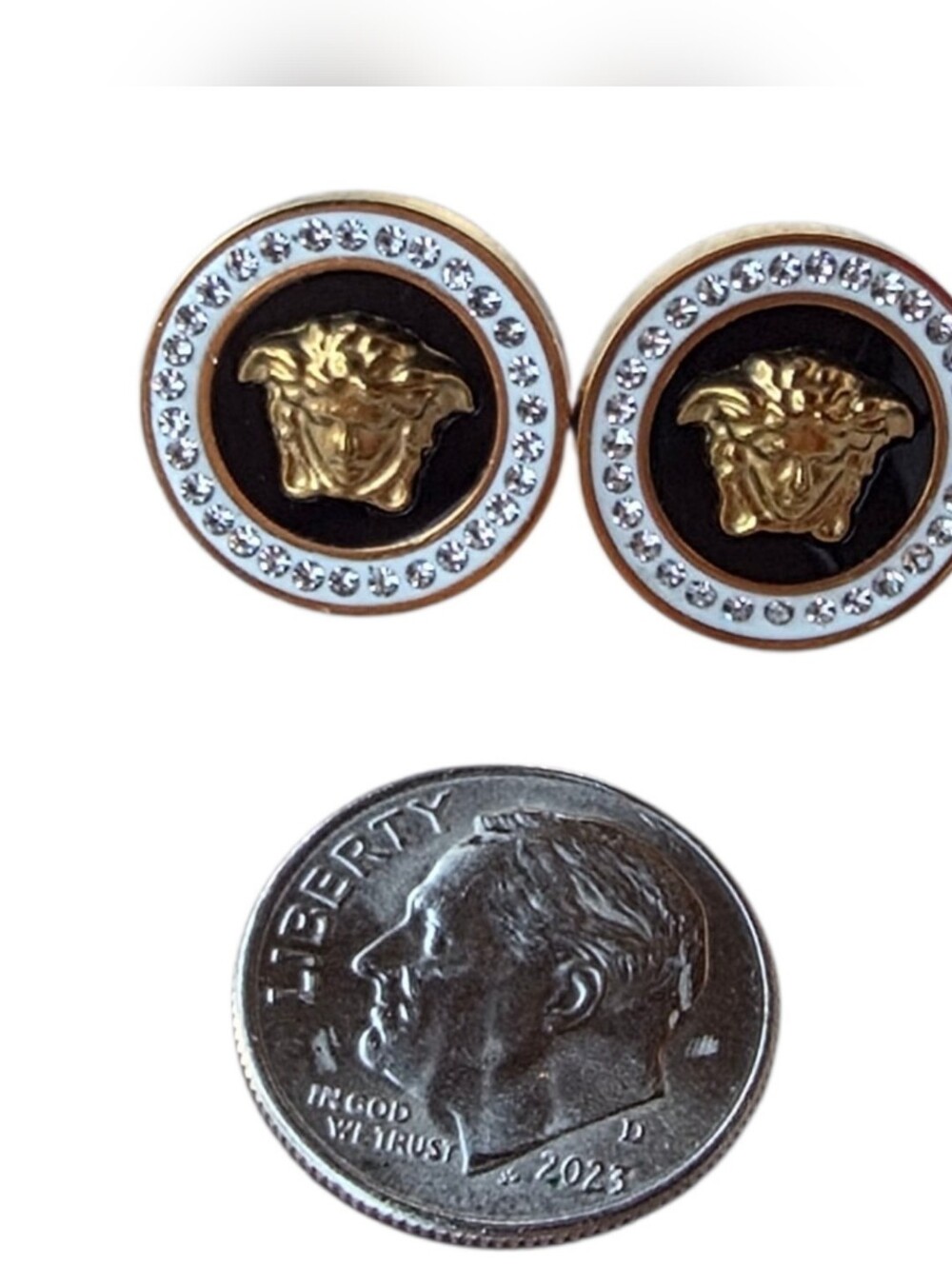 Versace Medusa Crystal Round Earrings - Black & Gold - Picture 3 of 4